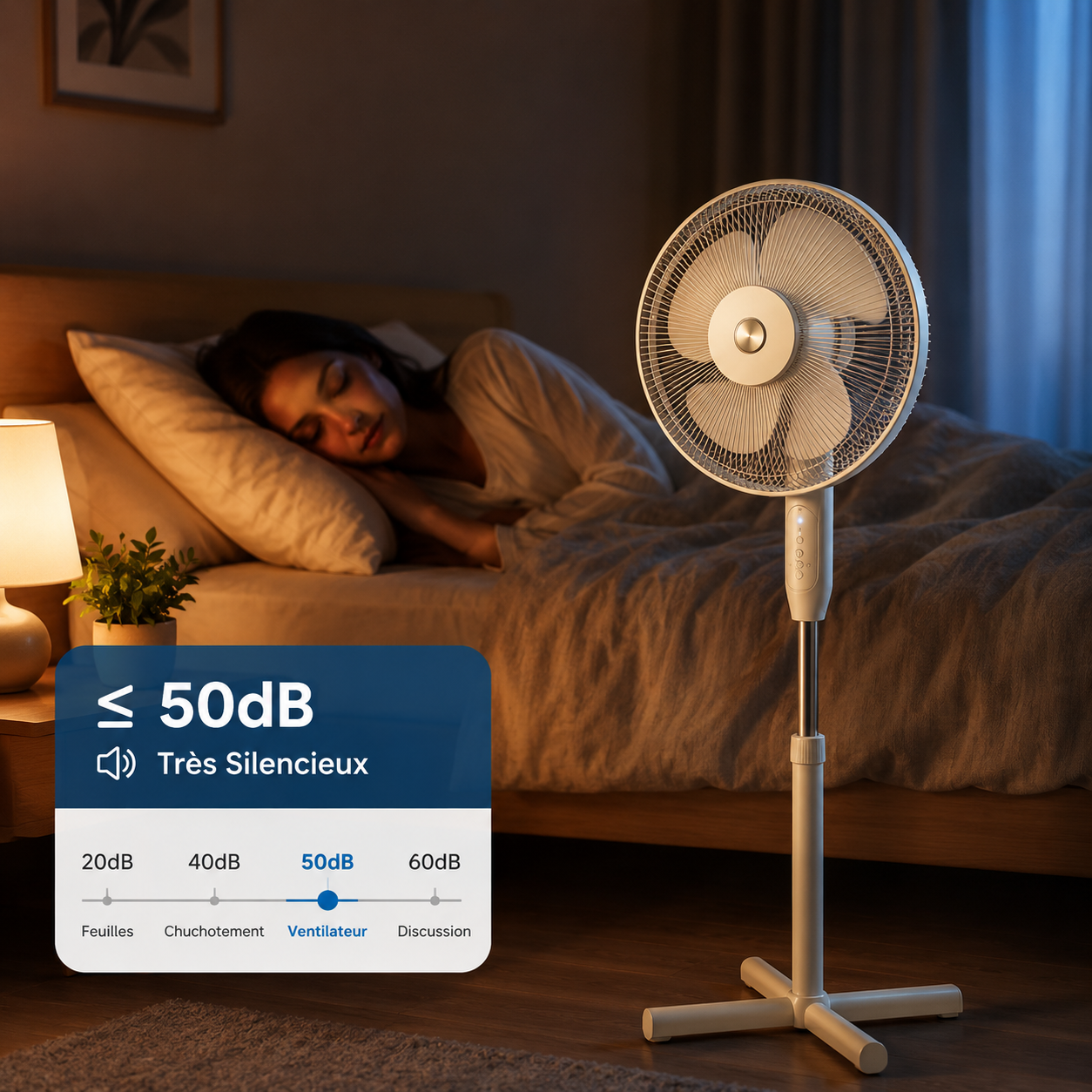 Ventilateur sur pied FORTYNA™ | Ultra-silencieux • 3 vitesses • Hauteur réglable