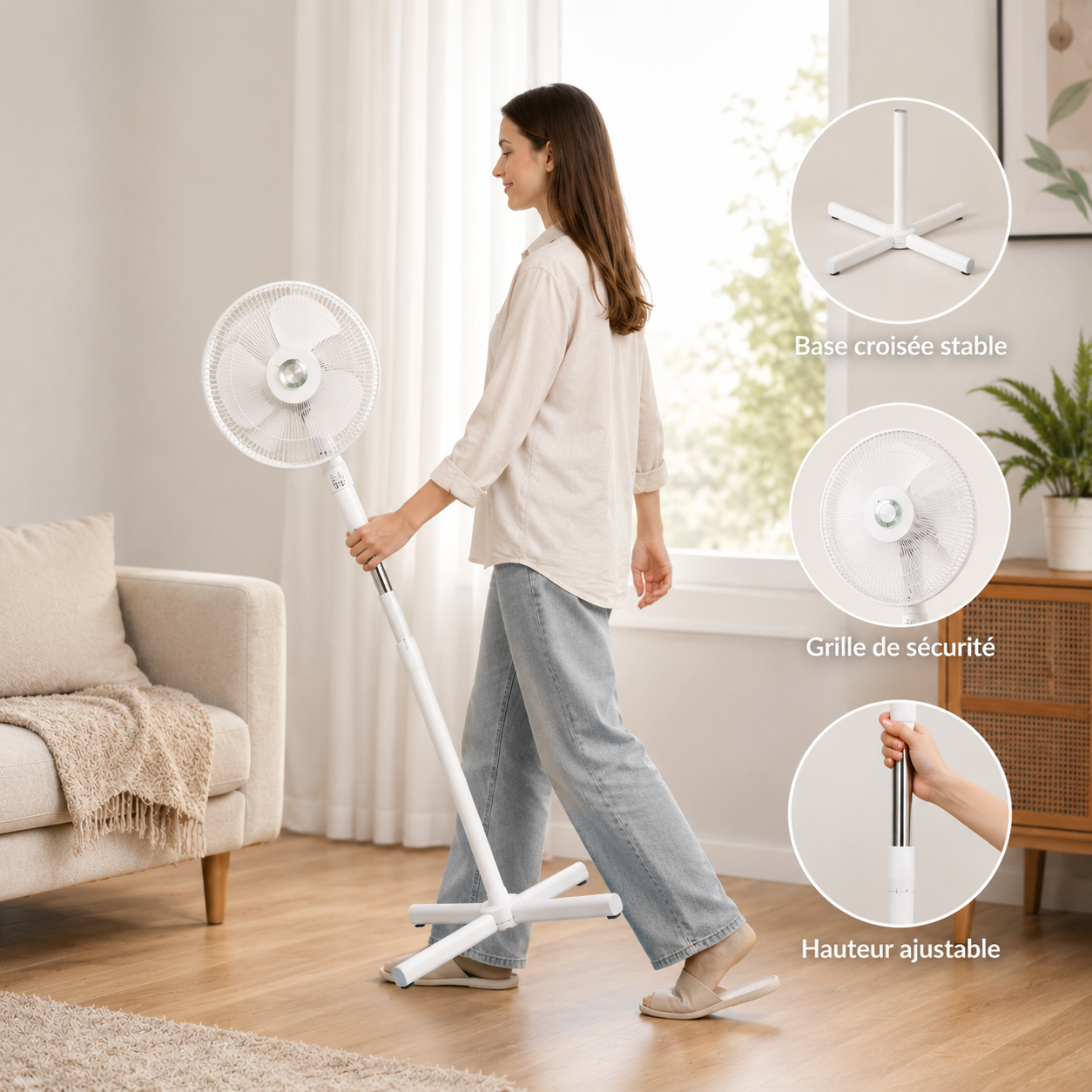 Ventilateur sur pied FORTYNA™ | Ultra-silencieux • 3 vitesses • Hauteur réglable